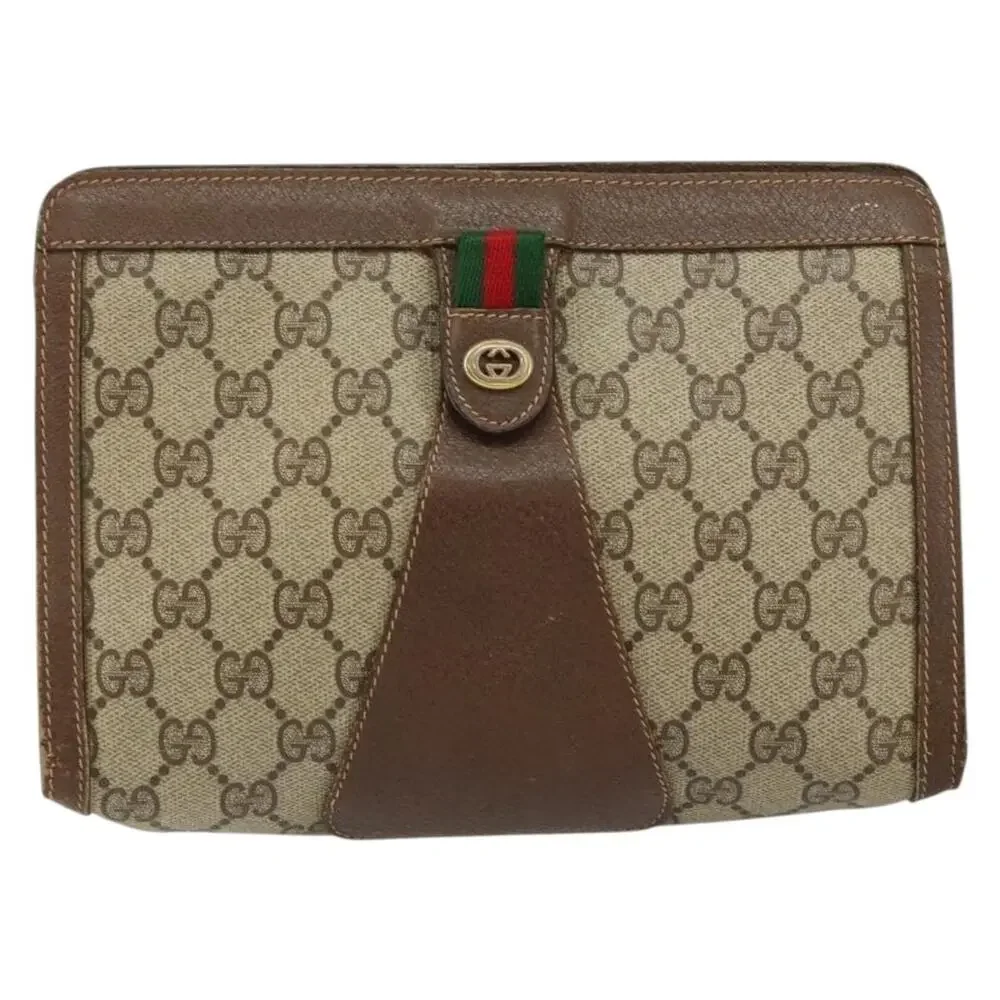 Gucci GG Supreme Web Clutch Bag Beige